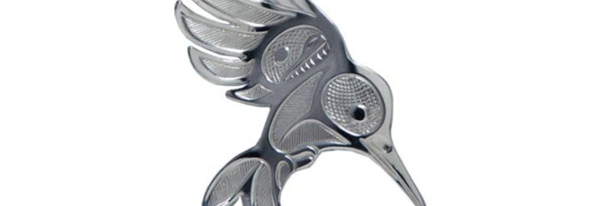 Silver Pewter Hummingbird in Flight Brooch