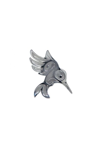 Silver Pewter Hummingbird in Flight Brooch