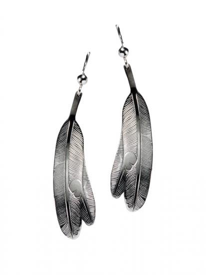 Silver Pewter Eagle Feather Earrings-1