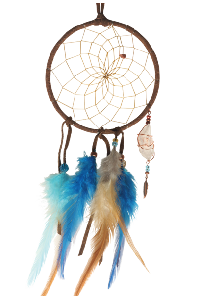 4" Brown and Turquoise Magical Dream Catcher detailed with quartz crystal