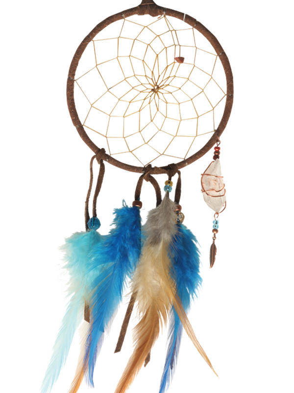 4" Brown and Turquoise Magical Dream Catcher detailed with quartz crystal