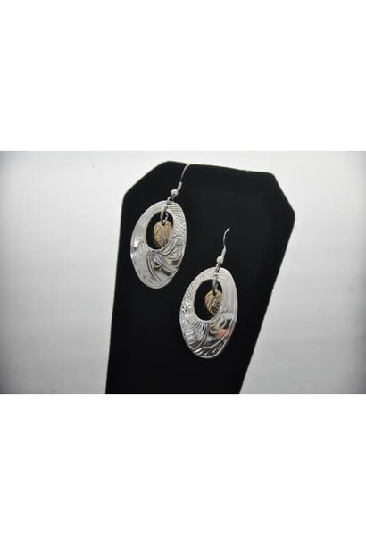 Hand Crafted Silver Oval Earrings with 14k gold oval in Centre. Eagle design by Nancy Dawson