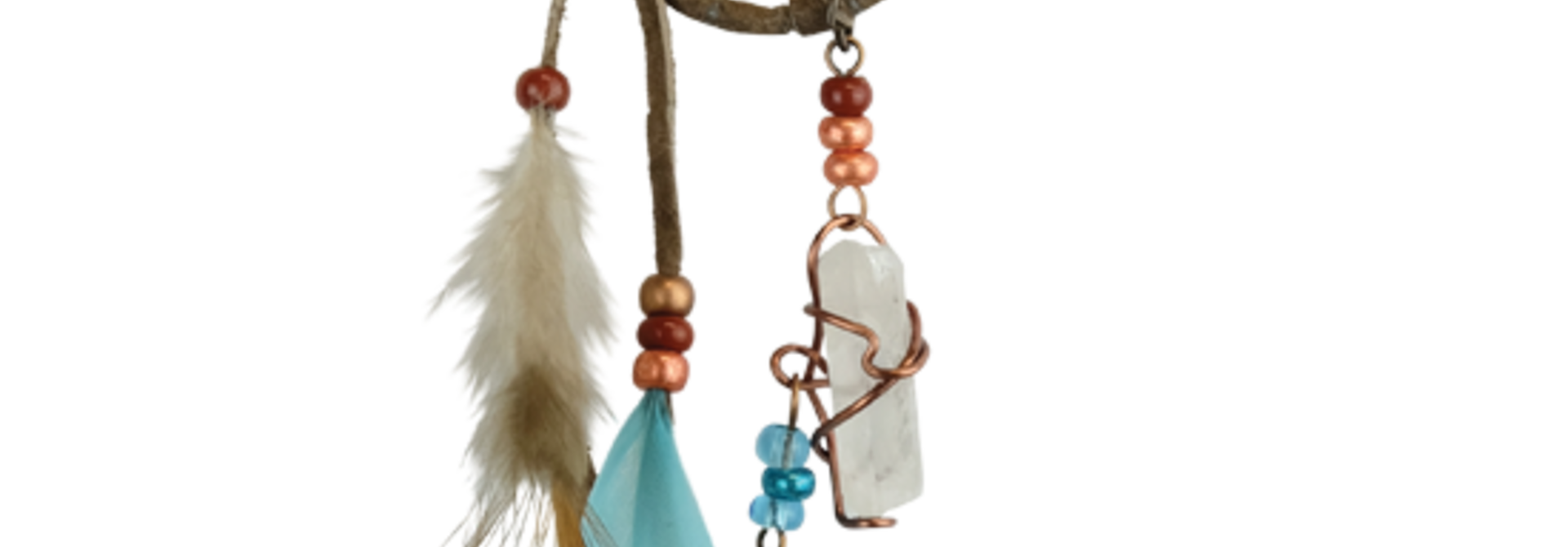 1" Brown and Turquoise Magical Dream Catcher detailed with quartz crystal.