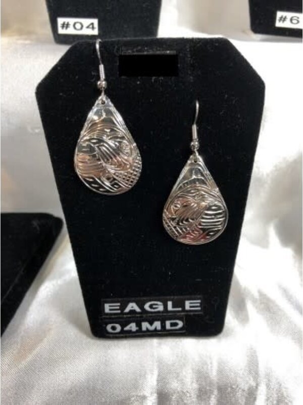 Silver Carved Eagle earrings by Vincent Henson