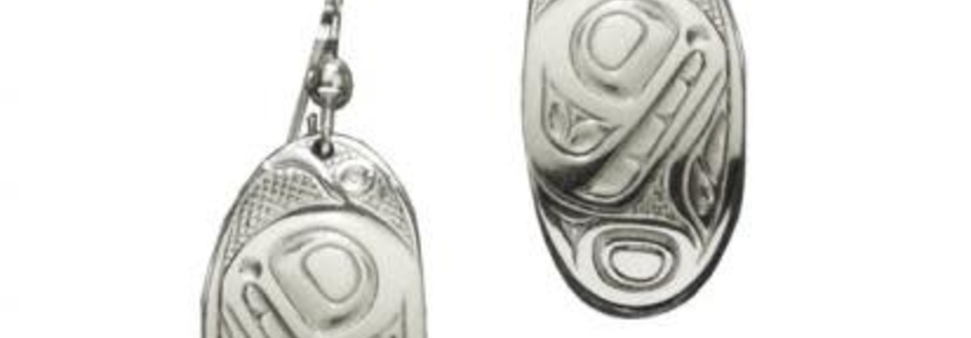 Silver Pewter Oval Orca Earrings by Bill Helin
