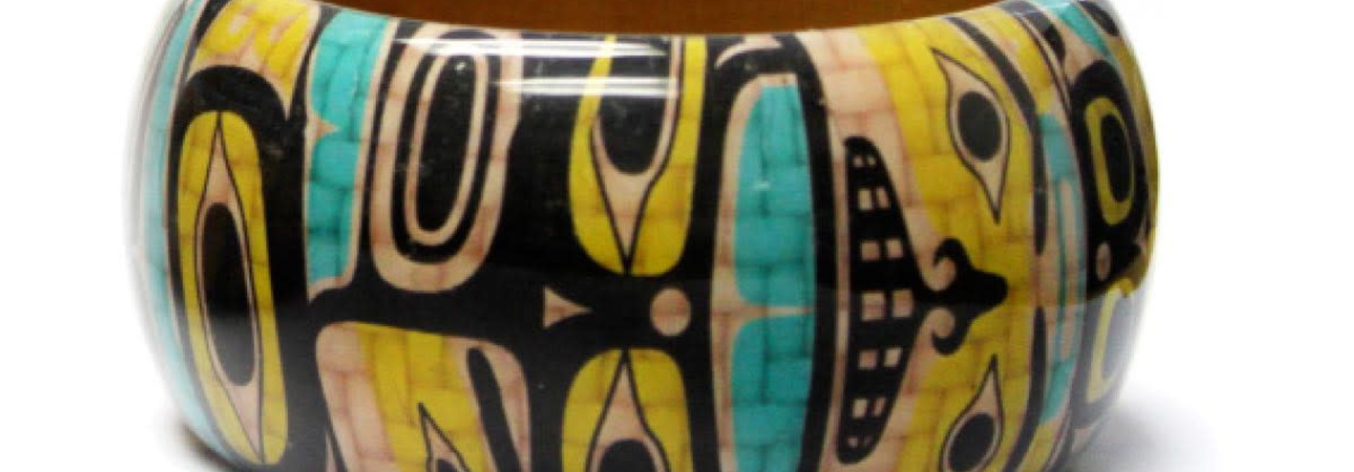 Wood Bangle wide- Chilkat Brown Bear by Ryan Cranmer