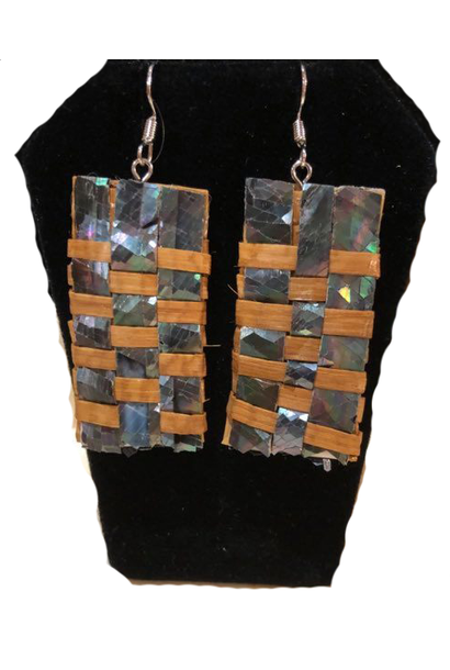 Hand Woven Cedar & Abalone Earrings - 2