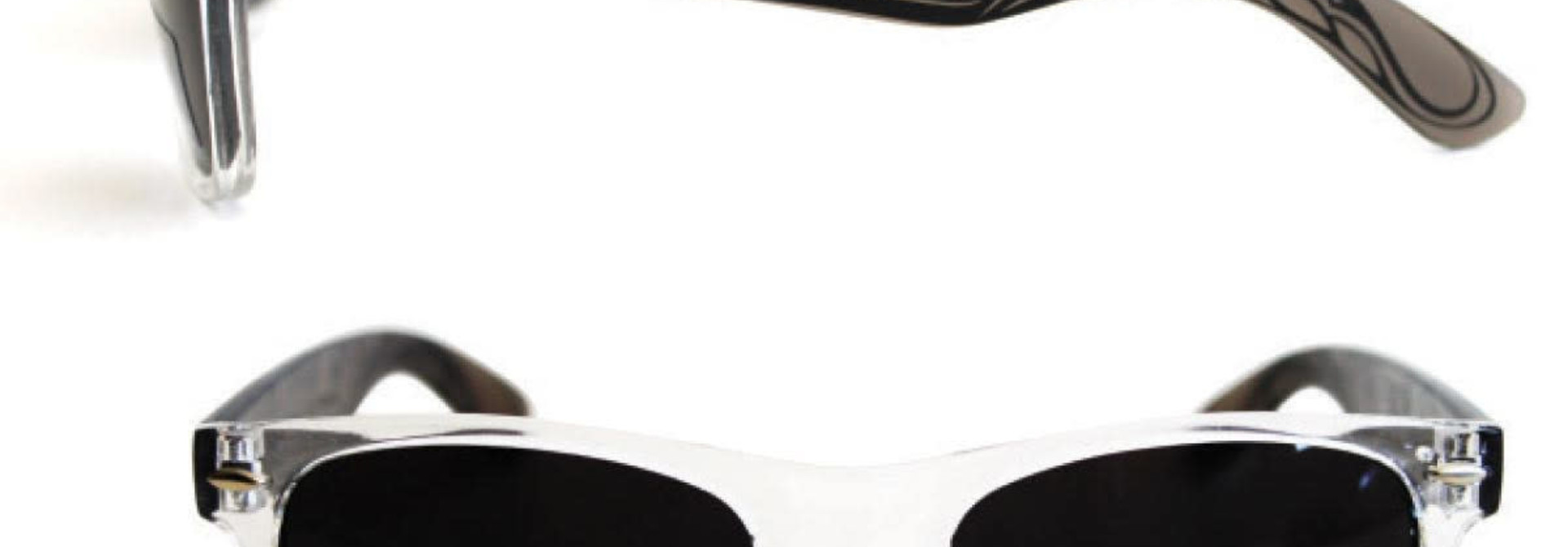 Polarized Sunglasses with Clear Fronts & Designed clear colored sides.