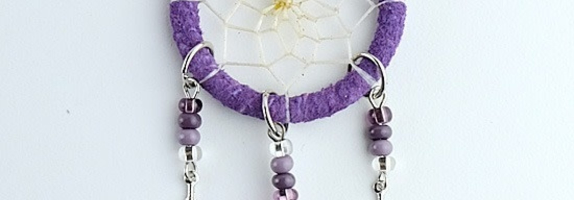 1.5" Dream catcher Purple with glass beads and metal feathers