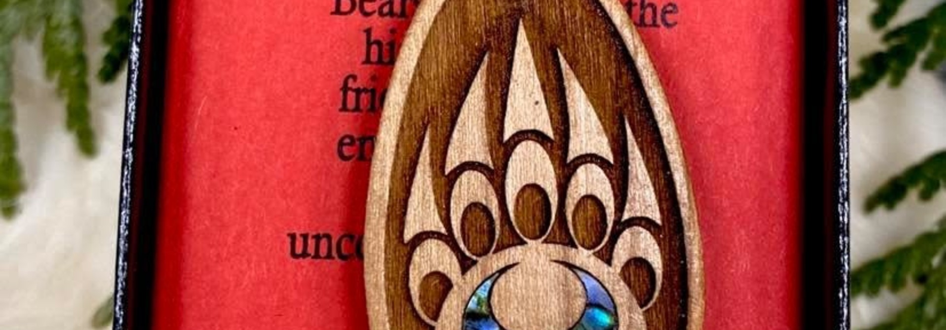 Wood Carved Pendant - Bear Paw