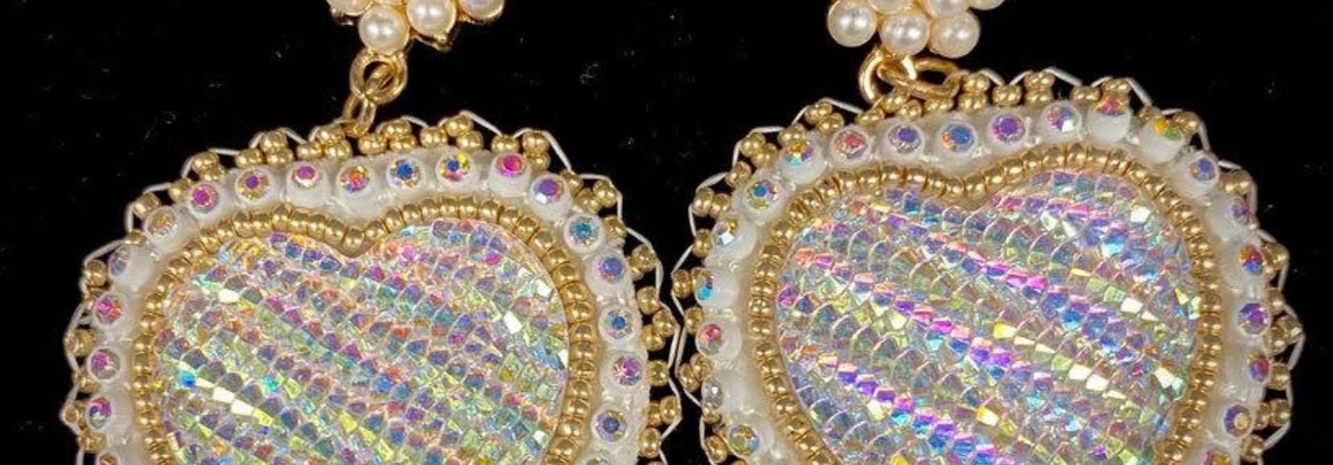 Hand Beaded Heart & Pearl Earrings by Shawnee Renee