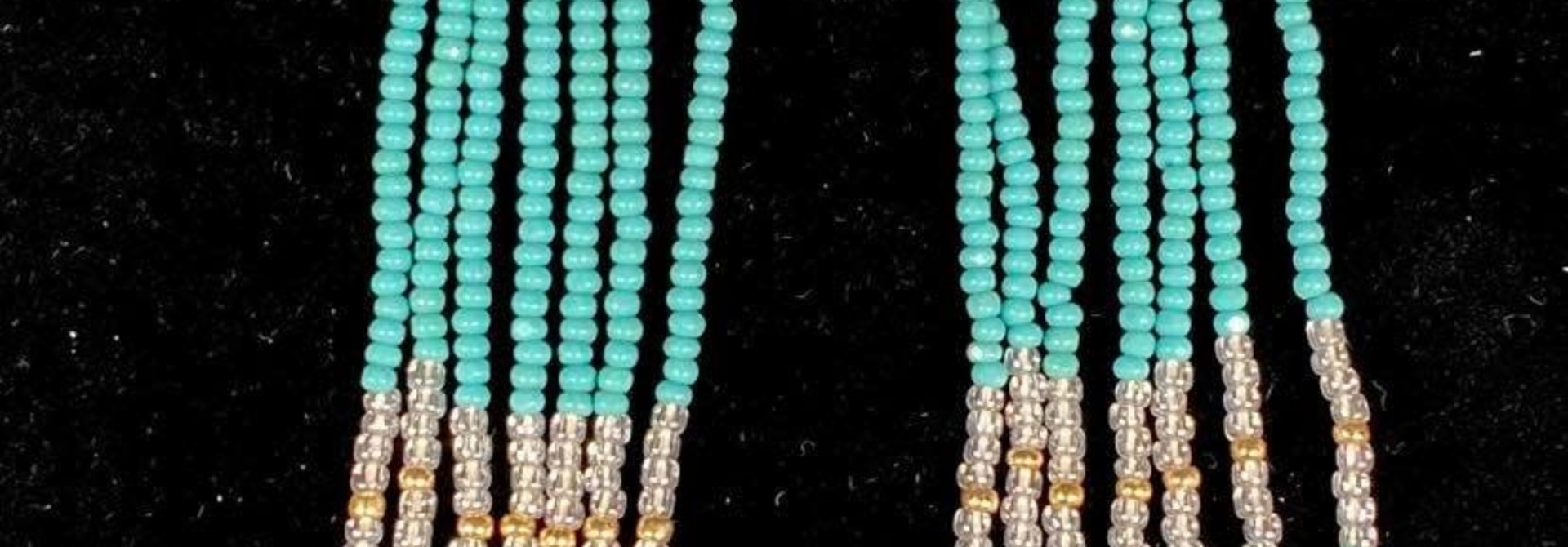Hand Beaded Long Turquoise Yellow & Orange earrings by Shawnee Renee