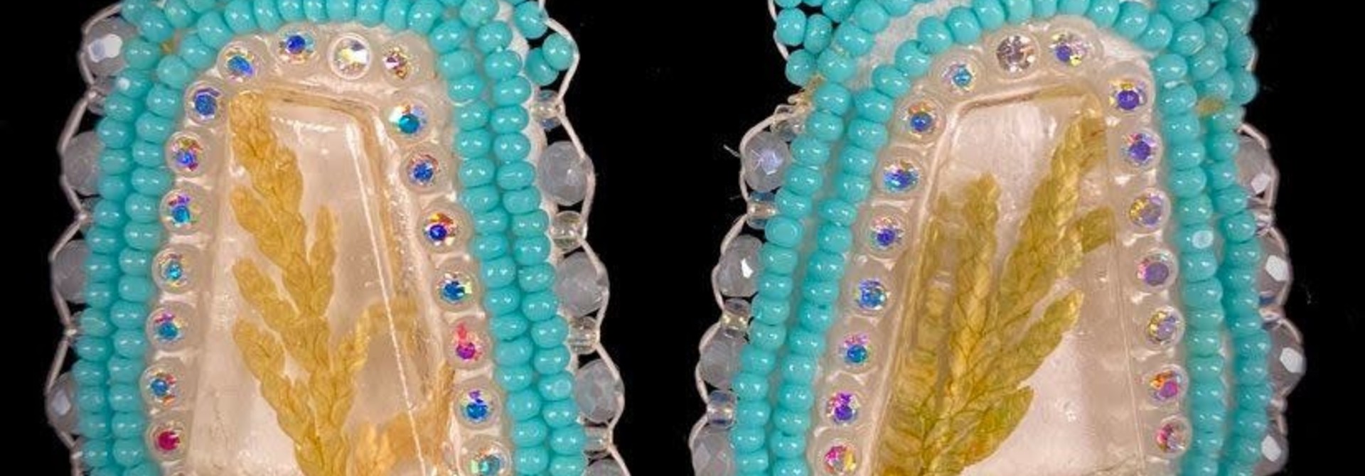 2"Beaded Turquoise Cedar Epoxy Earrings by Shawnee Renee