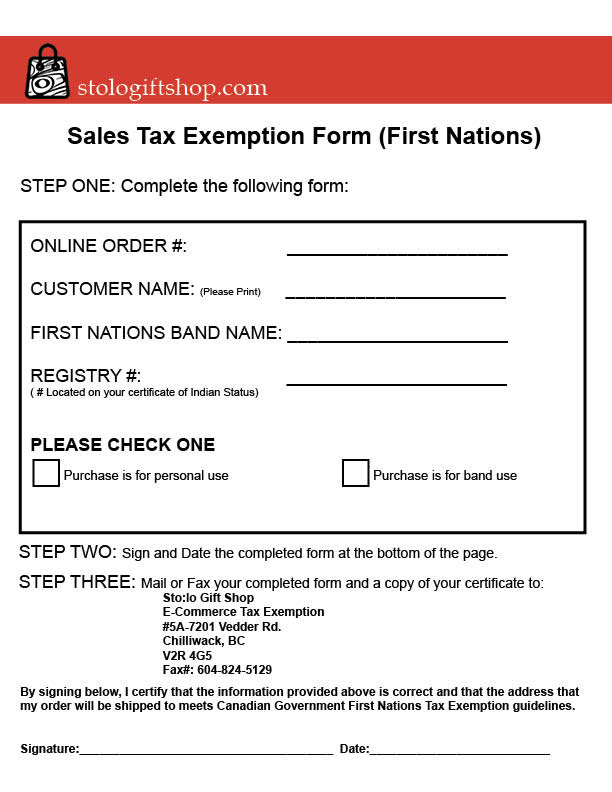 Exemption Form - Stó∶lō Gift Shop