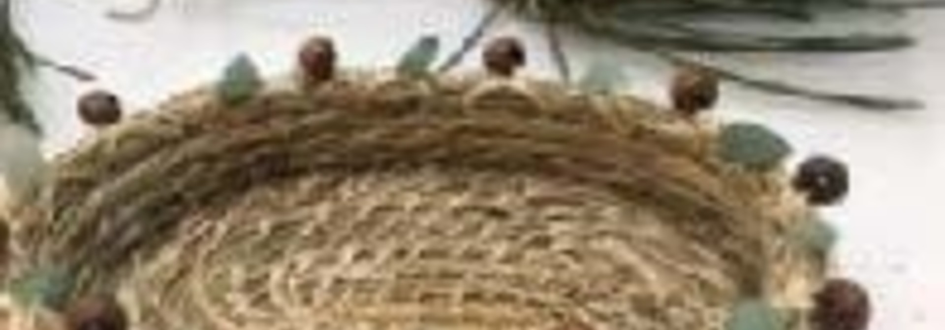 Pine Needle Basket with Brown Bead & Green Stones