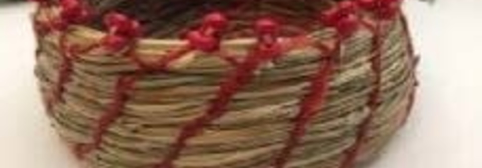 Pine Needle Basket with Red Beads