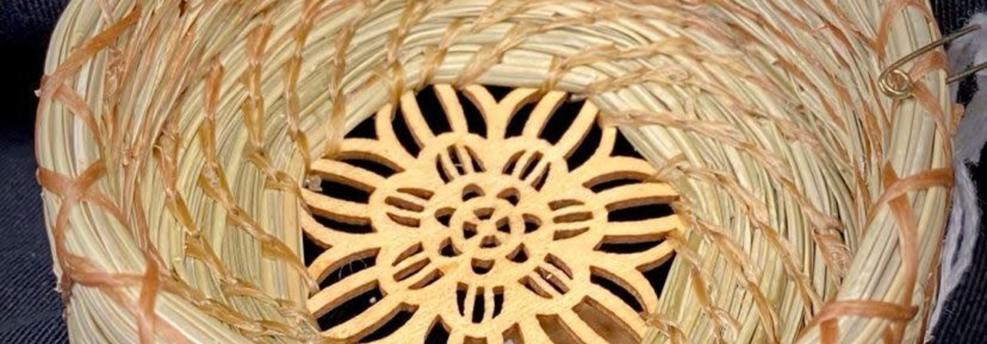 Pine Needle Basket with Wooden Bottom