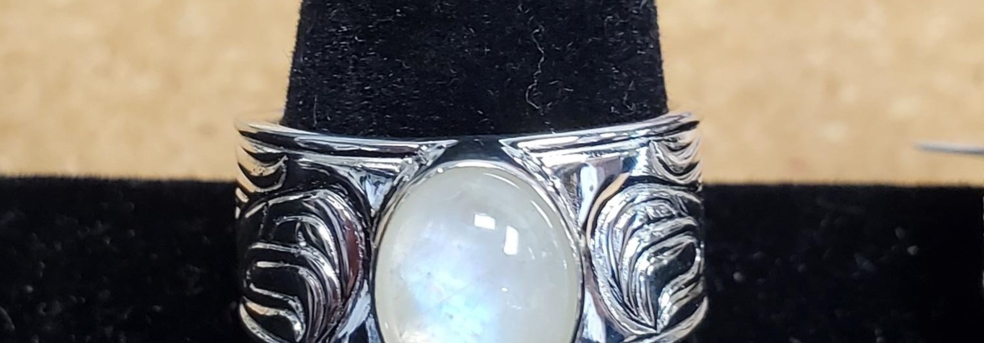 Passing a Prayer Silver Cast ring w Moonstone