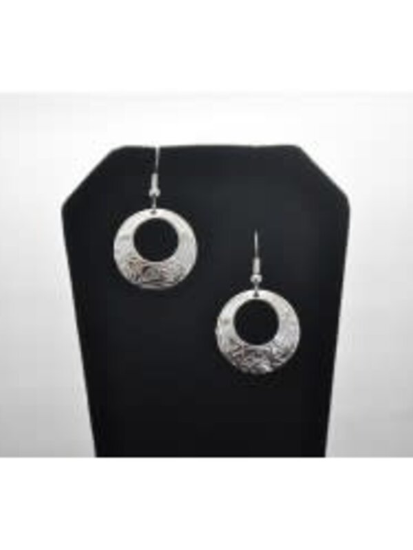 Silver circle shaped earrings eagle design  by Vincent Henson