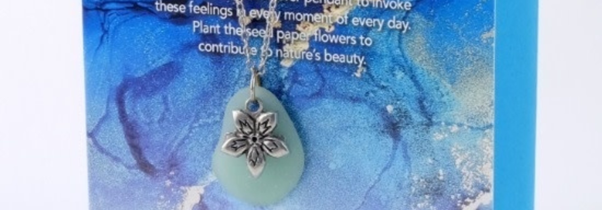 Mini Greeting Card with Freeform Seafoam Green Sea Glass necklace