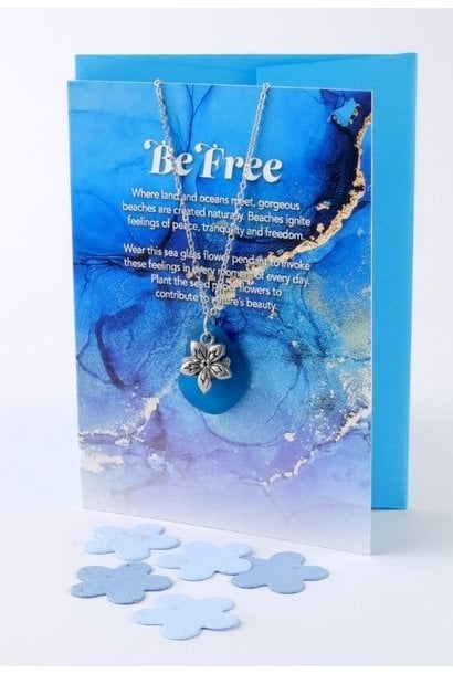 Mini Greeting Card with Freeform Teal Sea Glass necklace