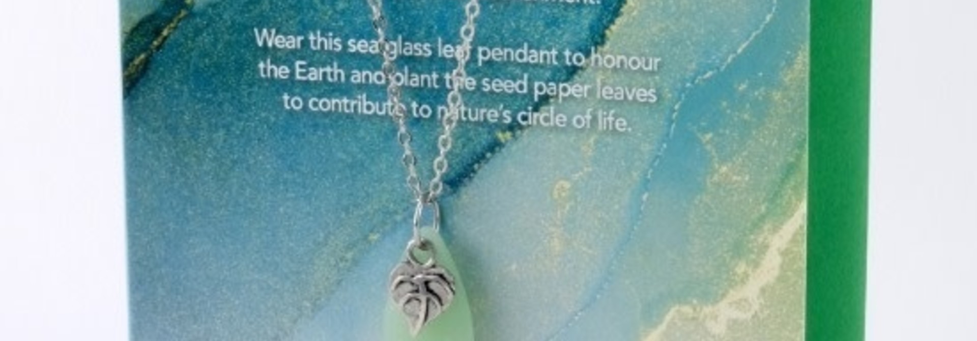 Mini Greeting Card with Leaf Seafoam Green Sea Glass necklace