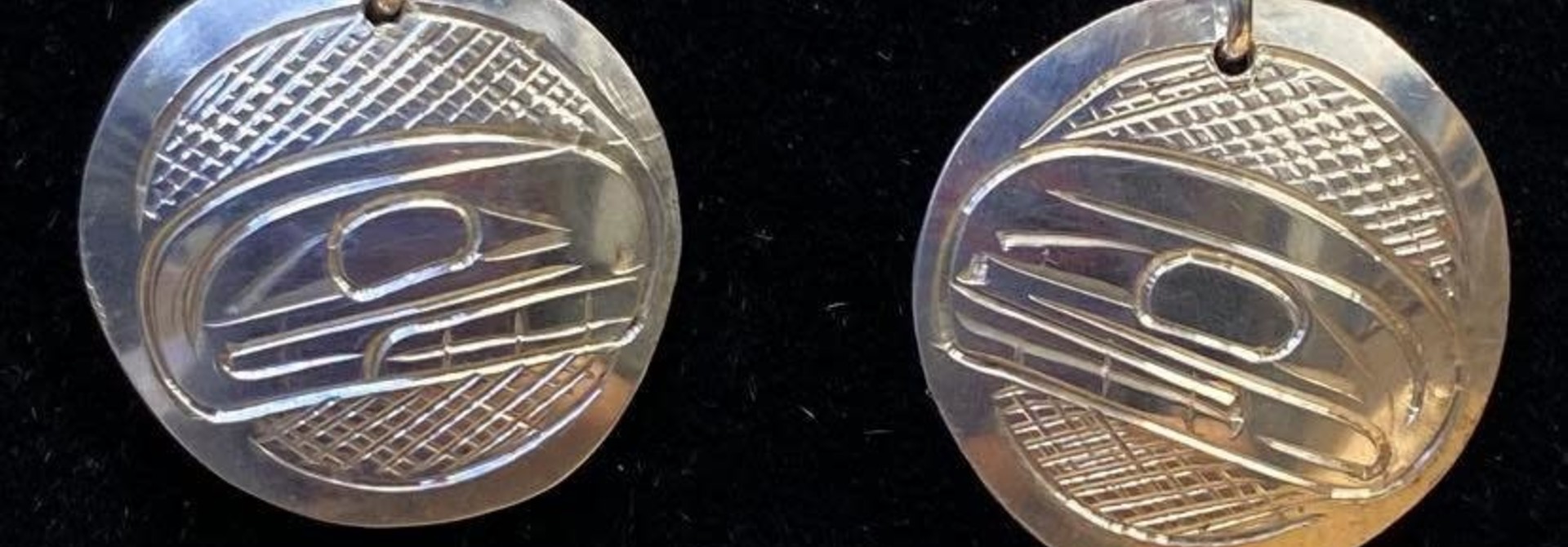 Hand Carved Silver Earrings-Orca by Travis Henry