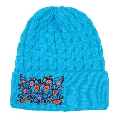 Knitted Toque- Flowers & Birds-1