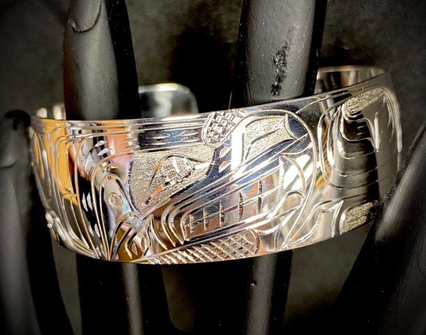 Hand Crafted 3/4" Silver Bracelet-Eagle by Nancy Dawson-1
