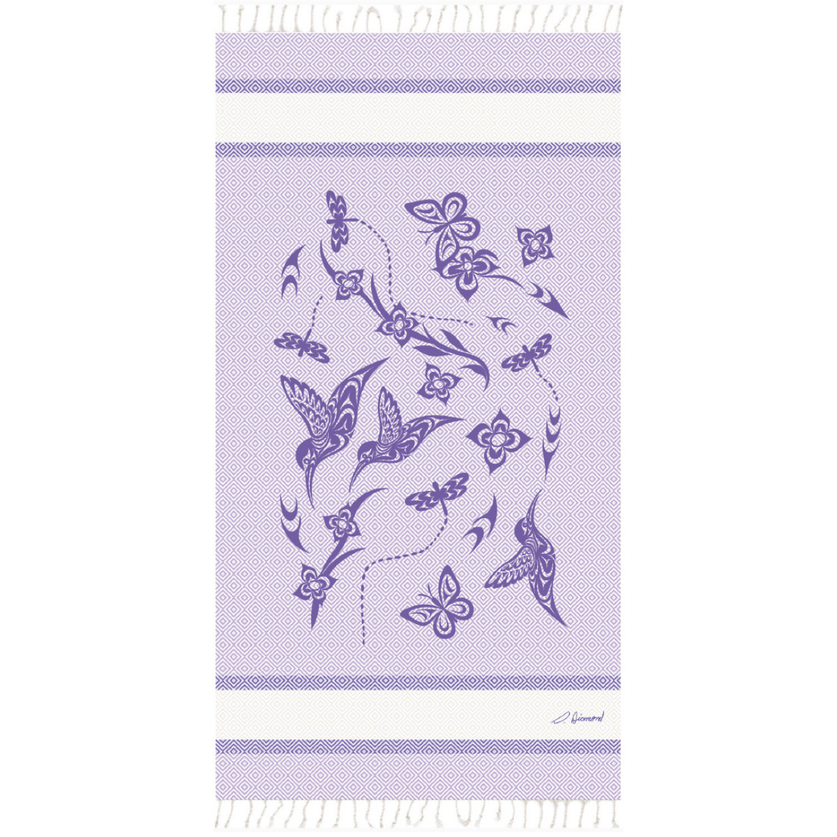Small Cotton Artisan Towel - Hummingbirds- Simone Diamond-1