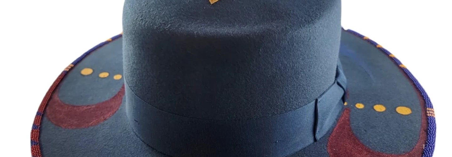 Hand beaded & painted Blue flat top hat