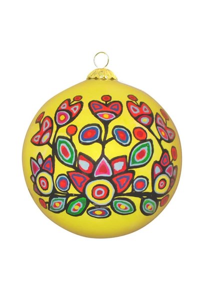 Glass ornament -  Floral on Yellow- Norval Morrisseau