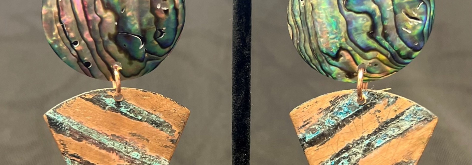 Abalone & Copper Shield Earrings by Gerren Peters
