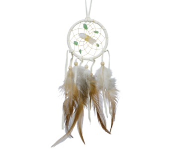 2.5" White Vision Seeker Dream Catchers are detailed with a quartz crystal