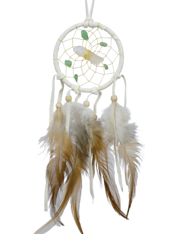 2.5" White Vision Seeker Dream Catchers are detailed with a quartz crystal