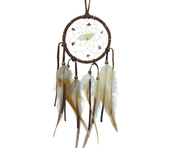 3" Brown Vision Seeker Dream Catchers are detailed with a quartz crystal