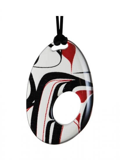 Silk Inspirations - Red Black Oval Pendant by Kelly Robinson-2