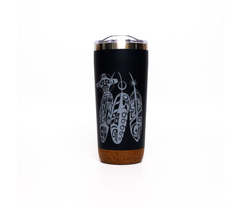 20oz  Cork Base Travel Mugs - Salmon Life Cycle (Feathers) -  Paul Windsor