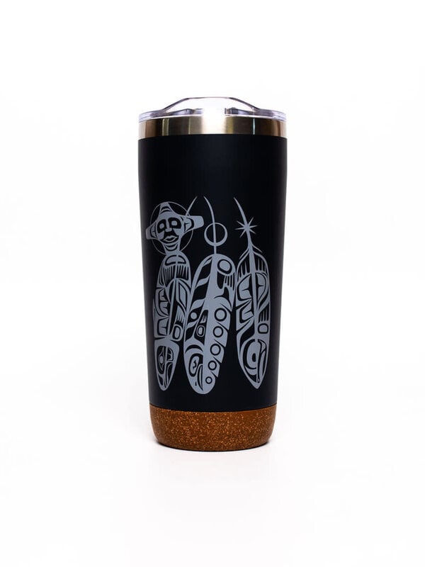 20oz  Cork Base Travel Mugs - Salmon Life Cycle (Feathers) -  Paul Windsor