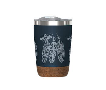 12oz Cork Base Travel Mug - Salmon Life Cycle (Feathers) - Paul Windsor