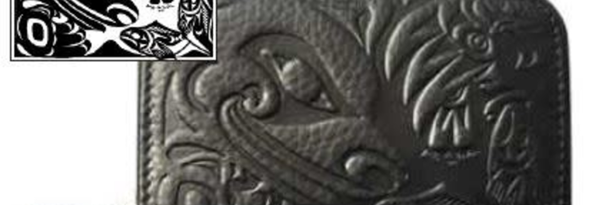 Leather Card wallet - Bear with Eagle and Salmon