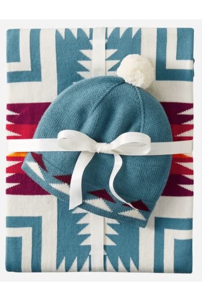 Pendleton Knit Baby Blanket with Beanie - Harding Teal