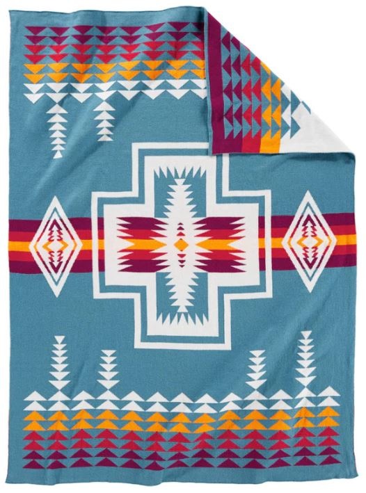 Pendleton Knit Baby Blanket with Beanie - Harding Teal-3