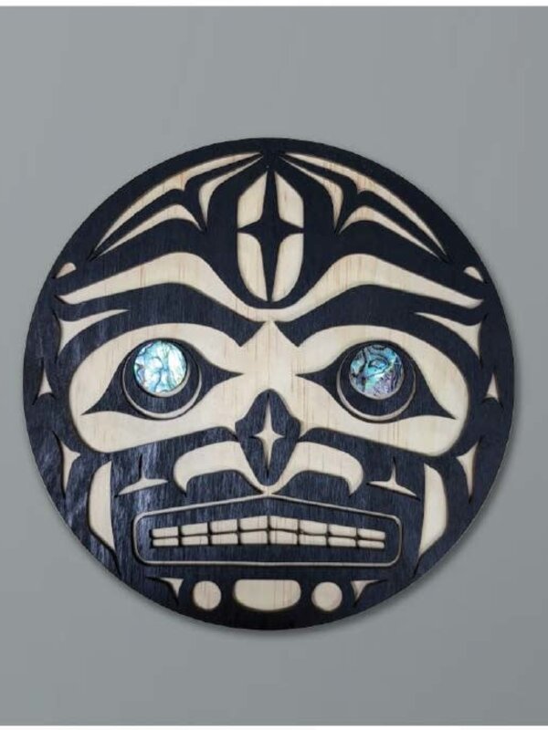 5" Moon Wall Plaque with Abalone eyes by Raven Wolden