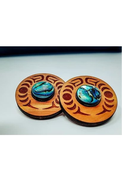 Cedar New Moon Earrings w Abalone by Copper Canoe Woman