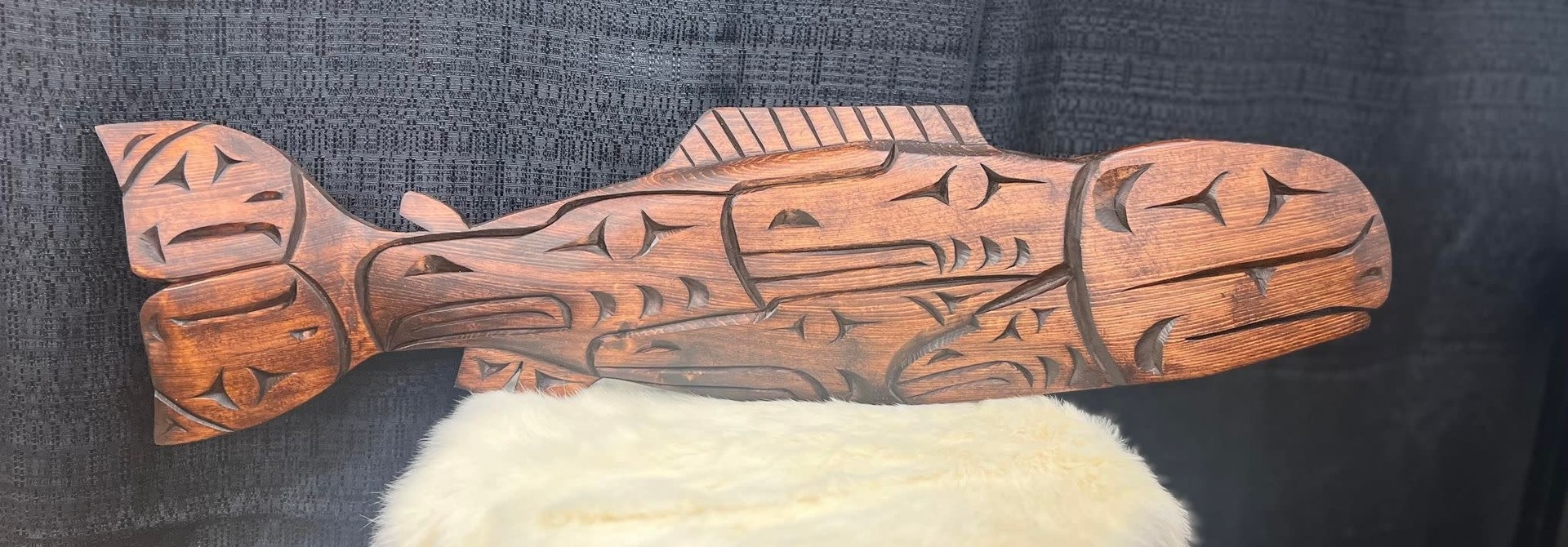 Hand Carved Wall Plaque- Salmon, Eagles and Eaglettes by George Price
