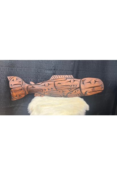 Hand Carved Wall Plaque- Salmon, Eagles and Eaglettes by George Price