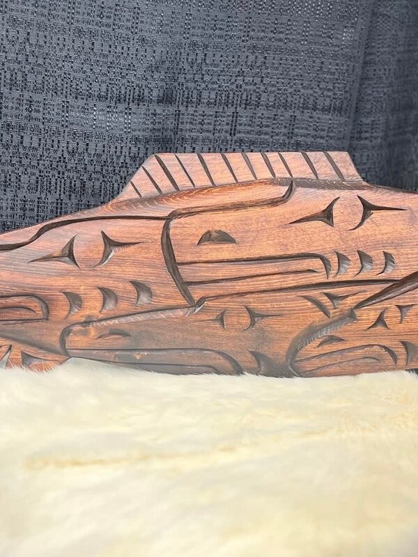 Hand Carved Wall Plaque- Salmon, Eagles and Eaglettes by George Price