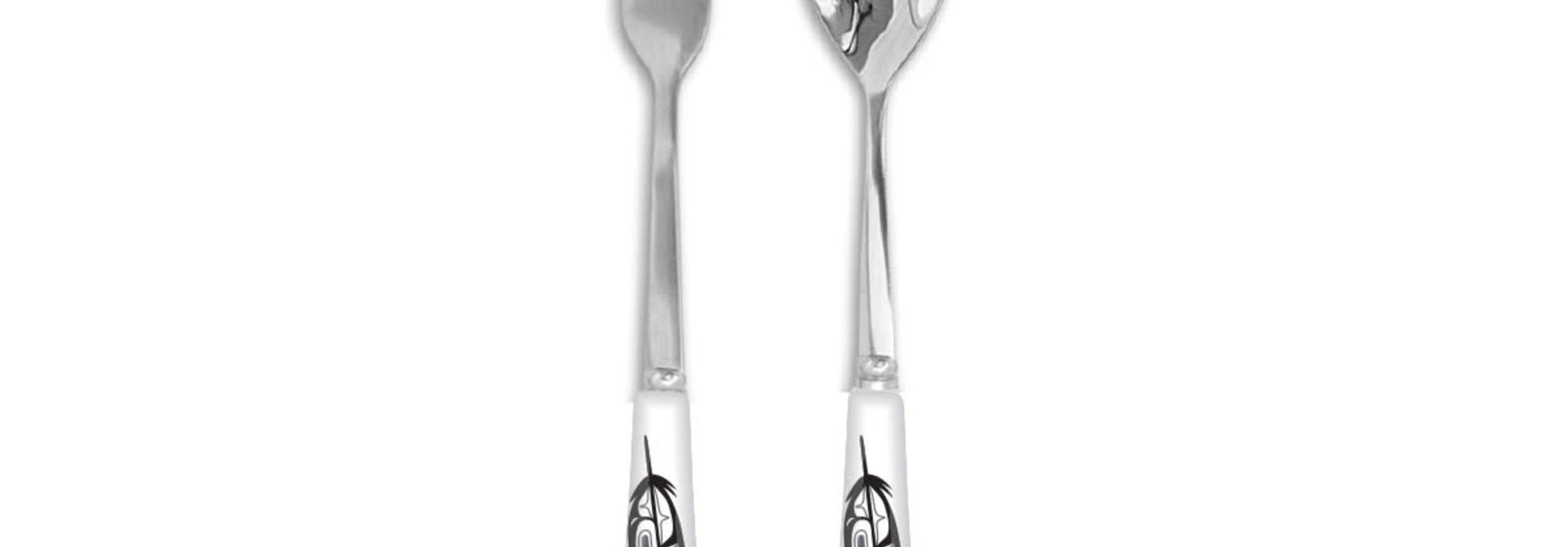 Appetizer Fork and Spoon Set - Eagle Feather by Corey Bulpitt
