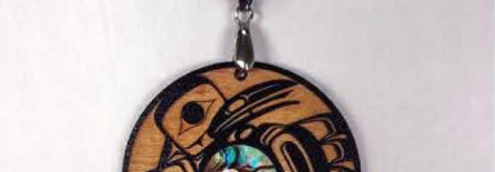 Wood Pendant with Abalone - Raven Steals the Sun by Raven Wolden